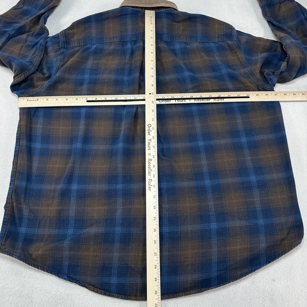 Cabela's Shirt Mens XL Blue Plaid Flannel Button Up Elbow Patches Workwear - Picture 8 of 10
